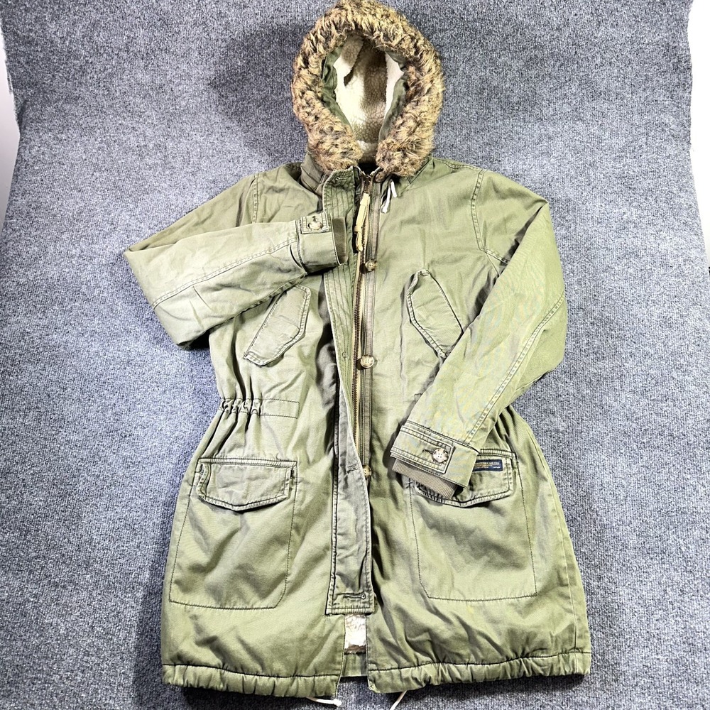 Abercrombie & Fitch Ultra Parka Jacket Green Sherpa Lined Utility Removable Fur